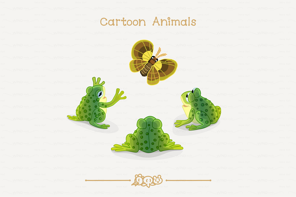 vector Three toads and butterfly, an Animal Illustration by WINDmade