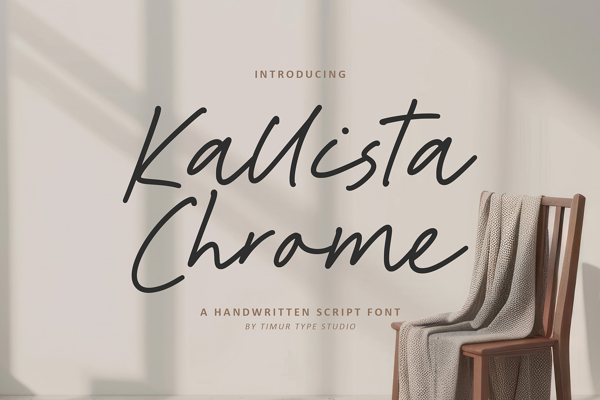 Kallista Chrome Font, a Script Font by Timurtype (Photo 1 of 7)