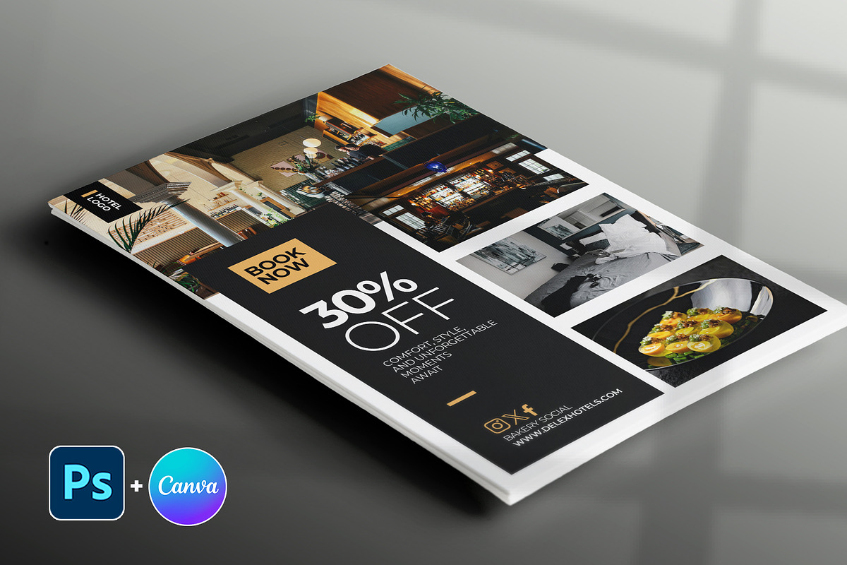 Hotel Discount A4 Flyer Canva & PSD, a Flyer Template by Vintage Impressions (Photo 4 of 6)