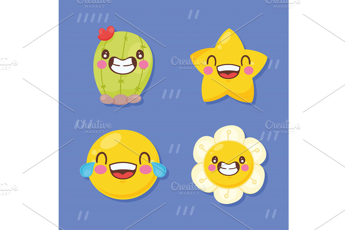 four emojis happy characters, an Object Illustration by studiogstock