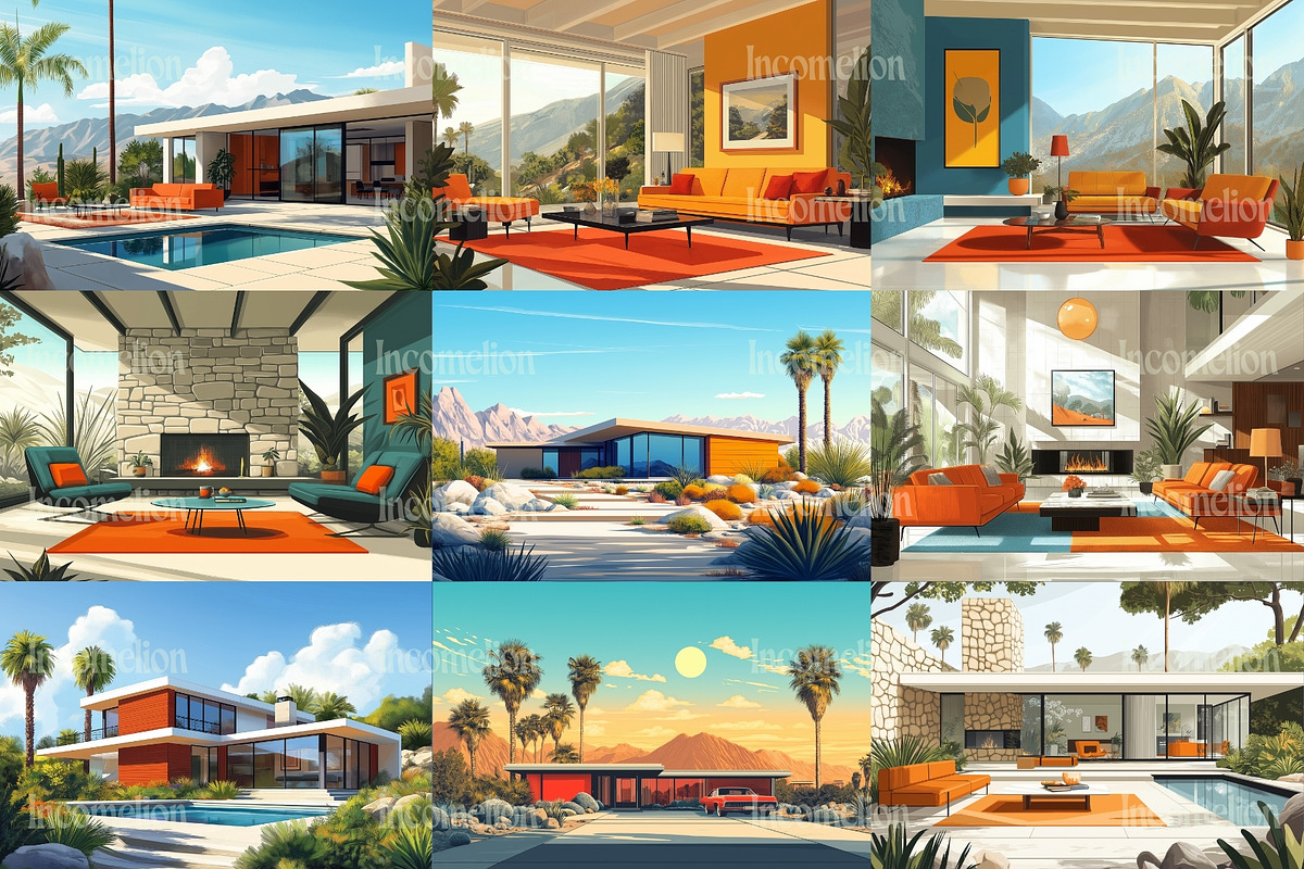 60 Mid Century House Illustrations, a Decorative Illustration by Incomelion (Photo 2 of 13)
