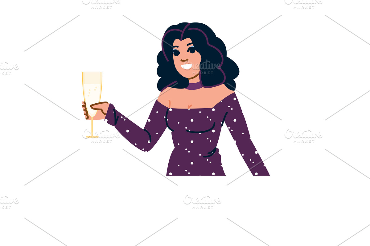 Elegant woman holding champagne, a Person Illustration by pikepicture