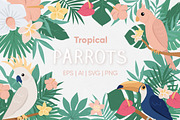 Tropical birds, flower & leaves, an Illustration by BrillCreateArt (Thumbnail 1 of 5)