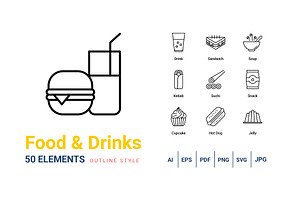 Food And Drinks Outline Icons