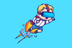Cute Boy Flying with Rocket Cartoon, a Technology Illustration by Catalyst Labs