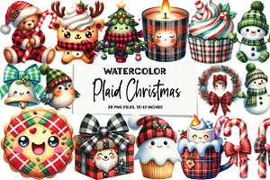 Kawaii Plaid Christmas Clipart, an Illustration by DreamArtGraphic
