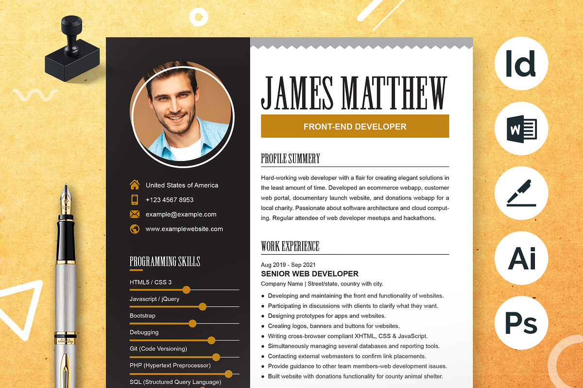 Front-End Developer CV Template Word, a Resume Template by ResumeInventor (Photo 1 of 8)