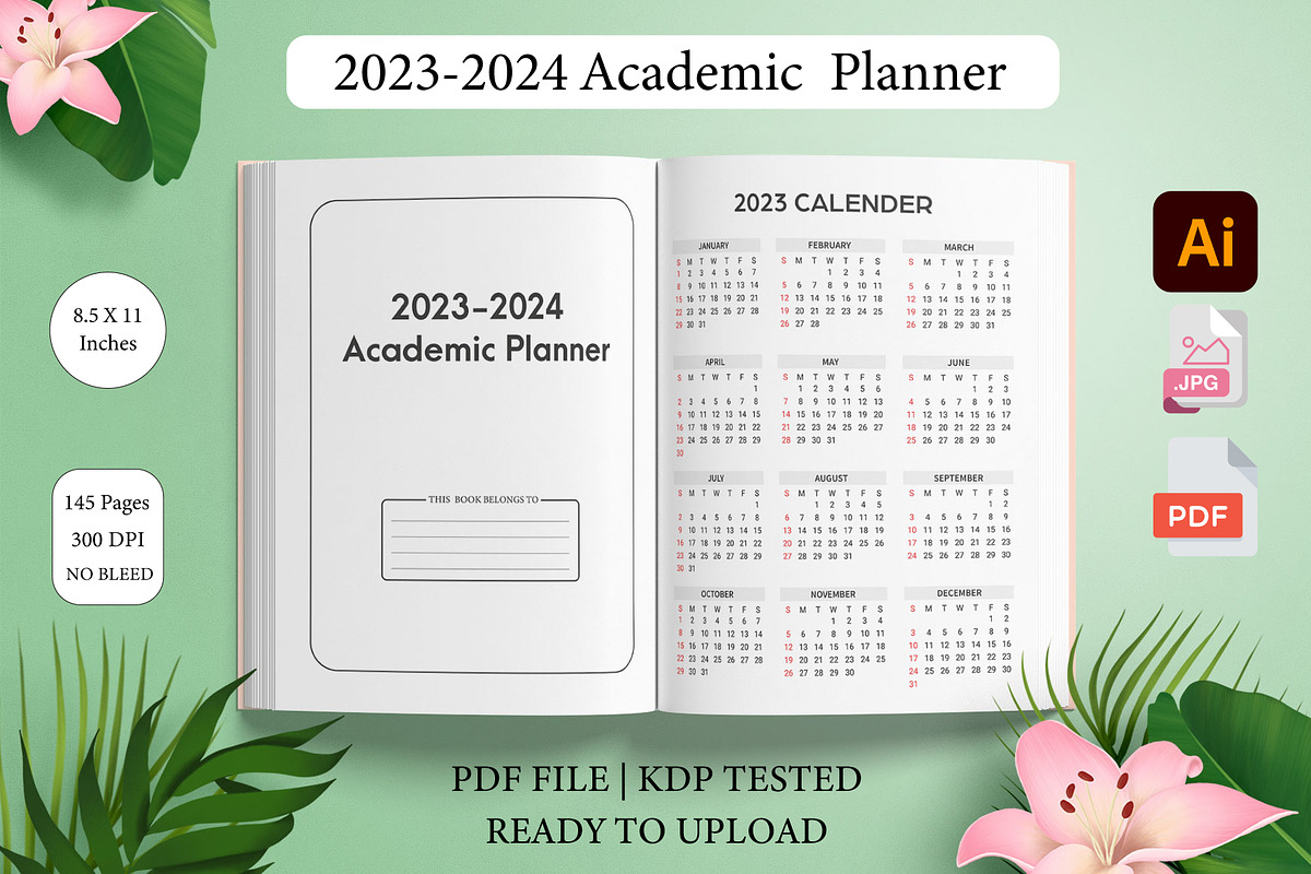 Editable 2023-2024 Academic planner, a Stationery Template by Designmela01 (Photo 2 of 9)