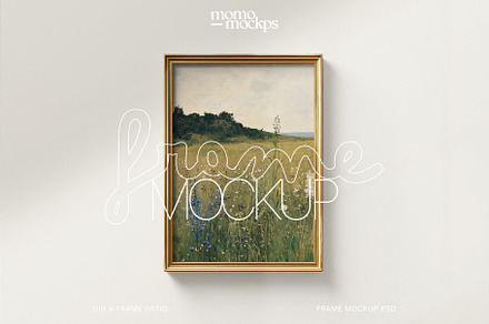 DIN Gold Wood Frame Mockup PSD | A4