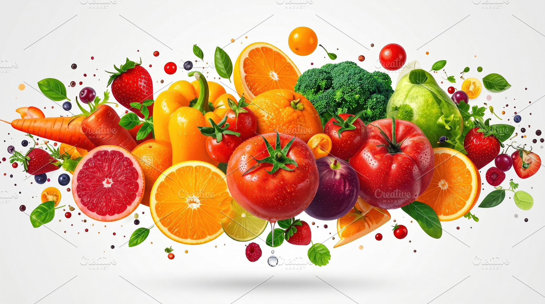 Fresh Fruits and Vegetables Colorful Healthy Composition, a Food & Drink Photo by Davizro's Market