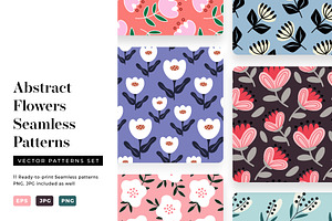 Abstract Flowers Seamless Patterns