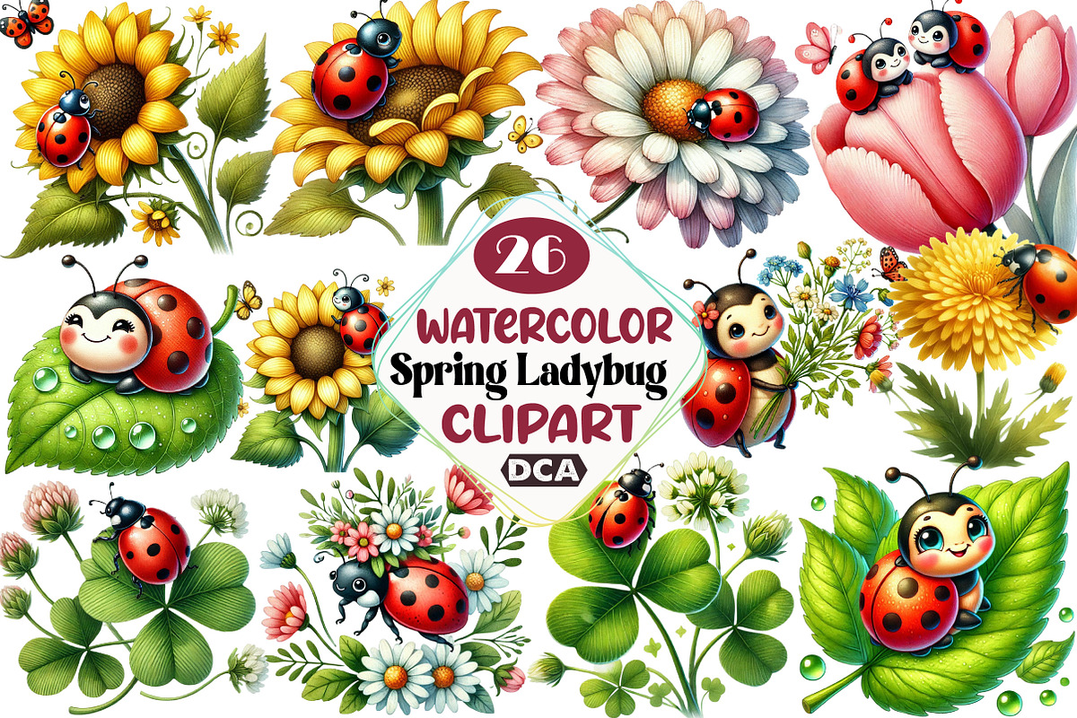 Spring Clipart, Ladybug Clipart, an Illustration by DreamCafeArt (Photo 1 of 3)