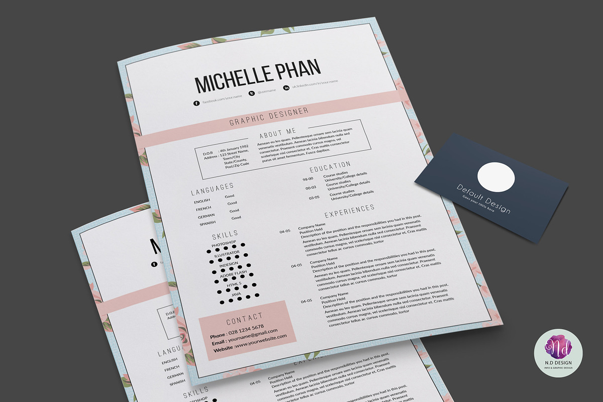 Floral resume template, a Resume Template by Chic templates (Photo 1 of 4)
