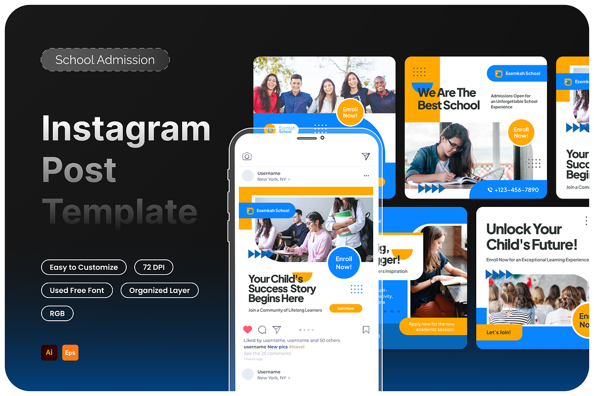 School Admission Instagram Post, a Social Media Template by Annora Studio (Photo 1 of 3)