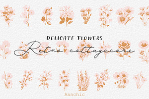 Flower clipart retro cottagecore set