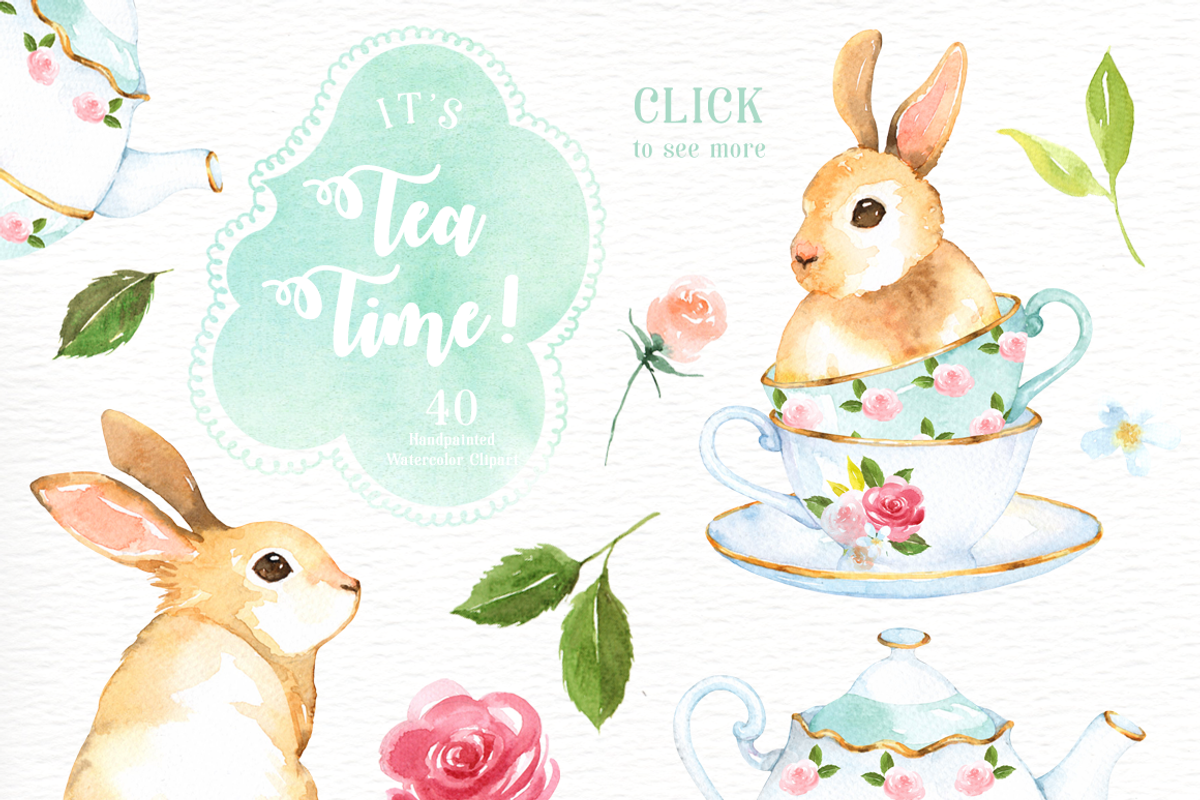 It's Tea Time! Watercolor Cliparts, an Animal Illustration by everysunsun (Photo 2 of 4)