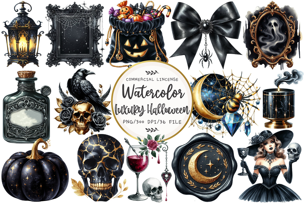 Luxury Black Halloween Clipart, an Illustration by OK Design (Photo 1 of 5)