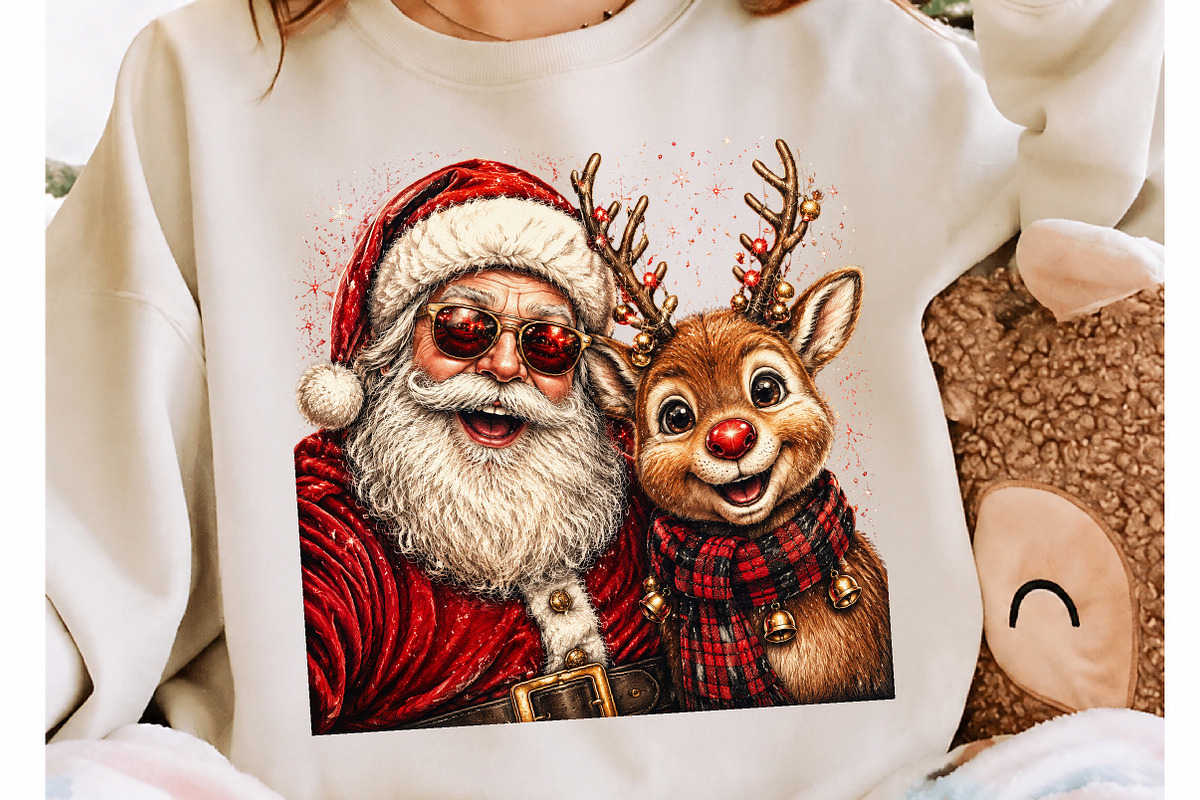 Santa and Reindeer Holiday Selfie, a Seasonal Illustration by Craft Nest (Photo 4 of 6)