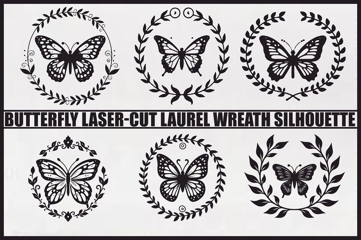 Butterfly Laurel Wreath Bundle, an Illustration by Designs_River (Photo 1 of 7)