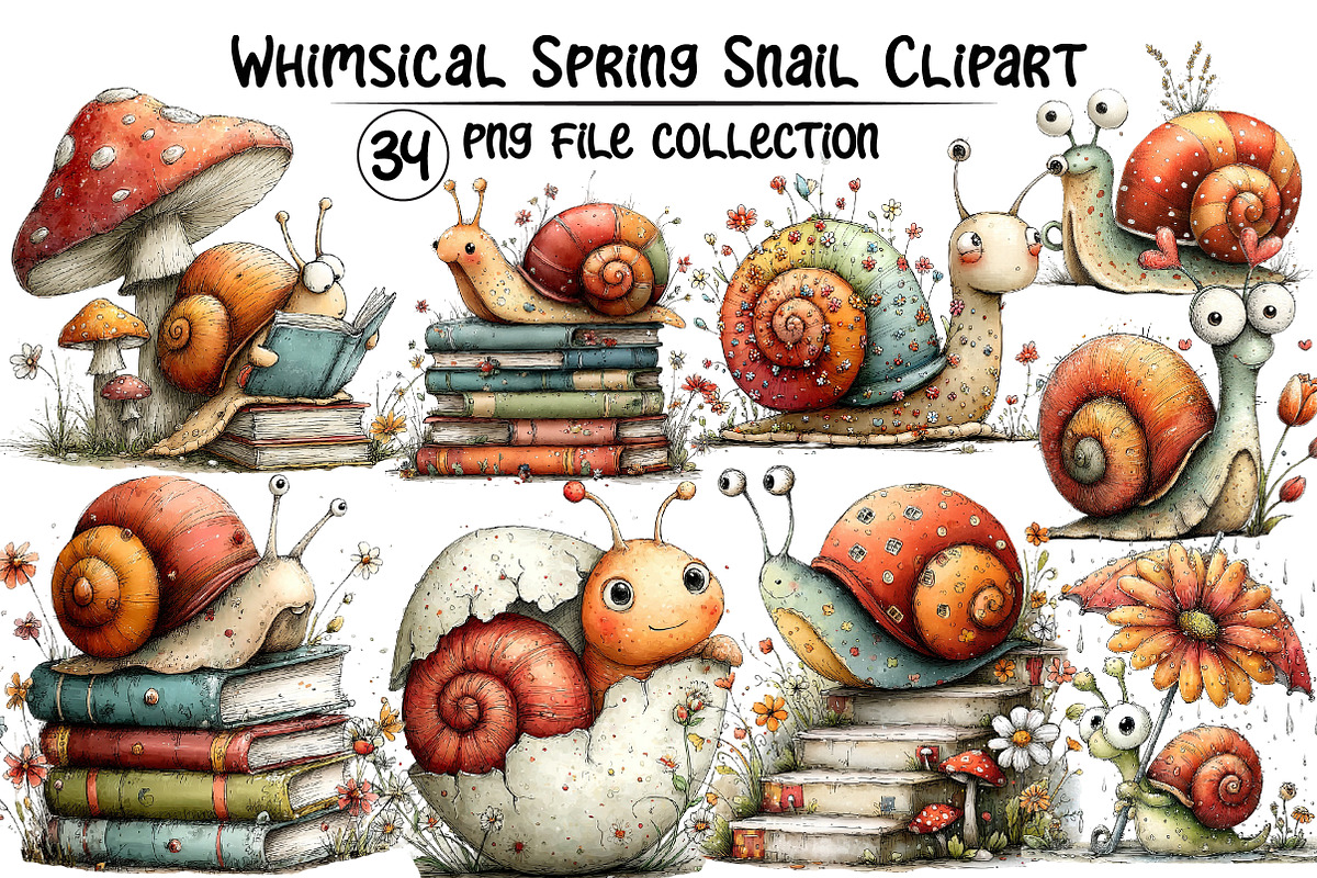 Whimsical Spring Snail Clipart, an Illustration by Dream Creation (Photo 1 of 6)