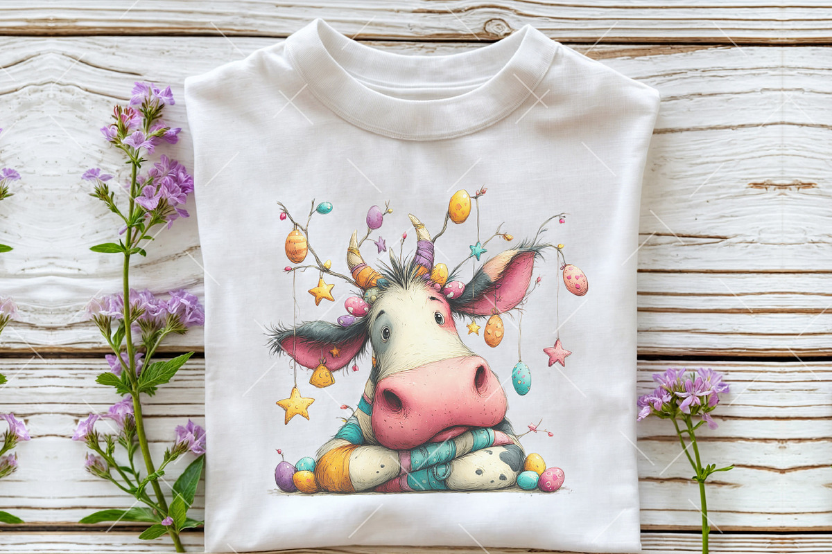 Whimsical Easter Cow Clipart, an Illustration by OK Design (Photo 5 of 6)
