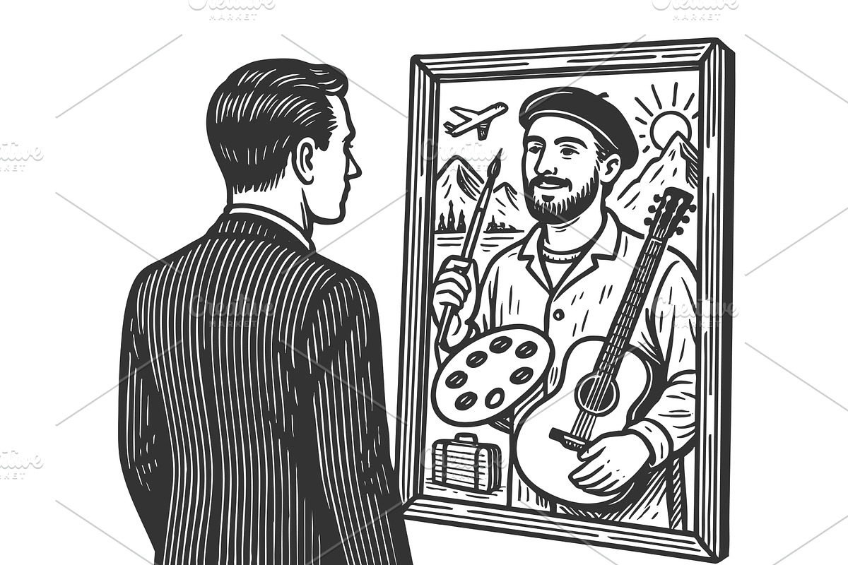 Businessman Seeing Artistic Dream, a Person Illustration by AlexArt
