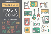 Vector Line Music Icons, an Icon by Cat + Moth (Thumbnail 1 of 3)