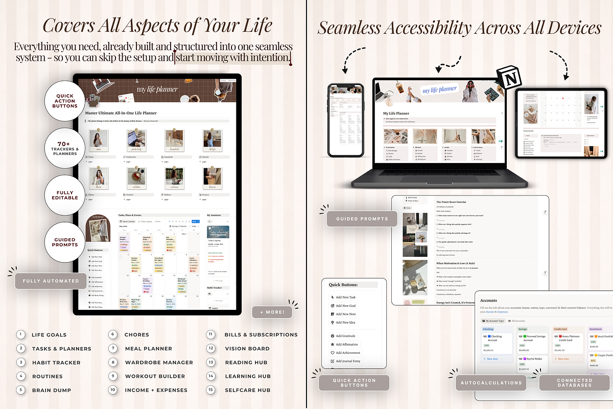 Notion Life Planner, Notion Template, a Branding & Logo Template by The Thrive Society (Photo 2 of 11)