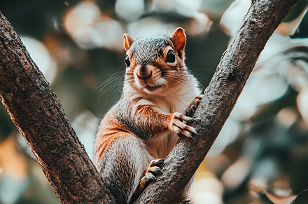 Cute squirrel sitting on tree branch in the forest, an Animal Photo by AlyaAnd