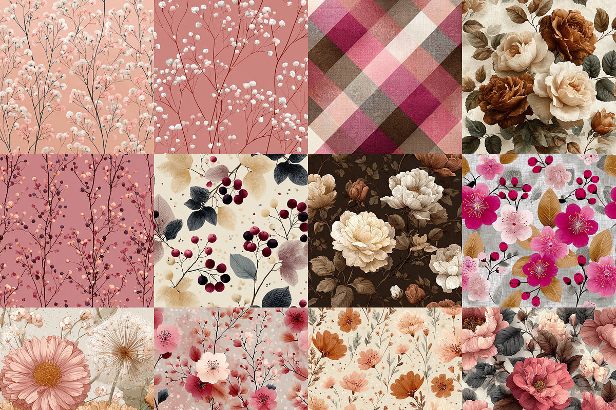 Cafe Rose Wild Florals Digital Paper, a Pattern Graphic by LA Design (Photo 4 of 10)