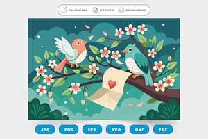 Two birds perched on a branch, one h, a Graphic by SaroStock