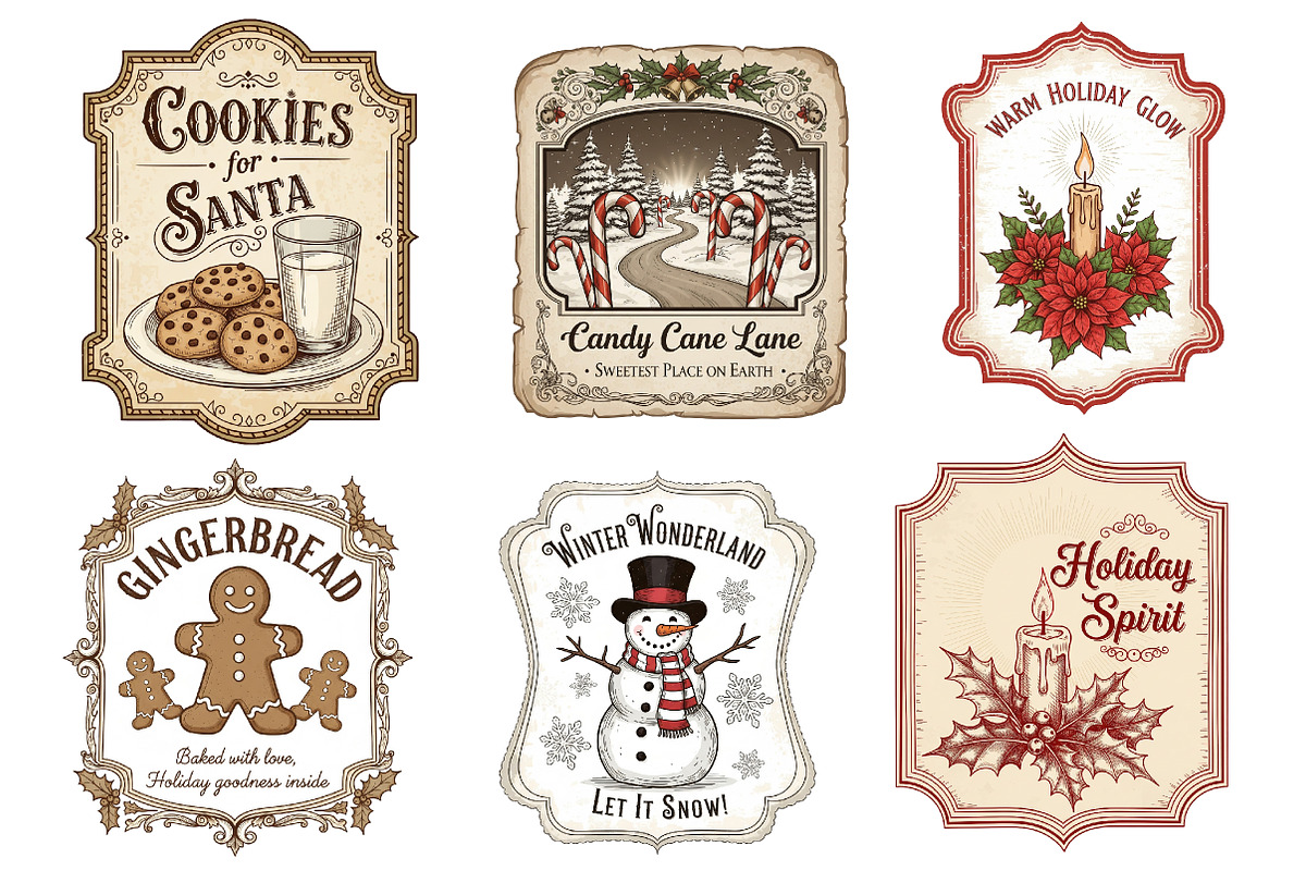 Vintage Christmas Labels Sublimation, an Illustration by Dream Creation (Photo 7 of 8)