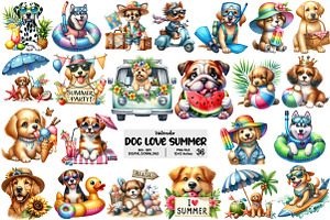Dog Love Summer Clipart, an Illustration by Pixels.Craft