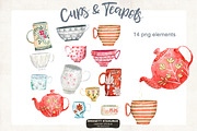 Watercolor Cups Mugs & Teapot, a Graphic by Bridgett Stahlman Design (Thumbnail 2 of 6)