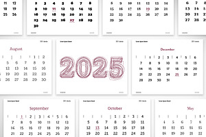 Typographic Calendar Year 2025