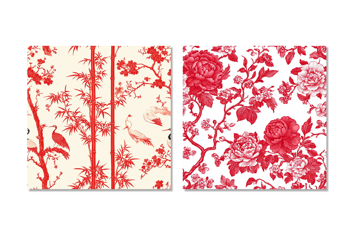 Red & White Chinoiserie Digital Pape, a Texture Graphic by Dream Creation (Photo 7 of 7)