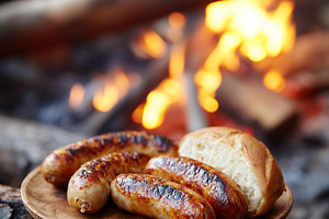 Grilled sausages served with, a Food & Drink Photo by MistyDay