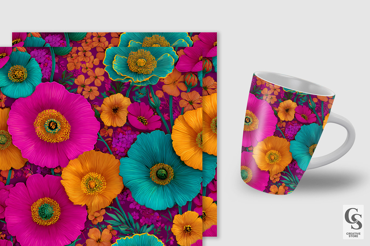 Bright Psychedelic Flowers Pattern, a Pattern Graphic by Creative Store (Photo 2 of 5)