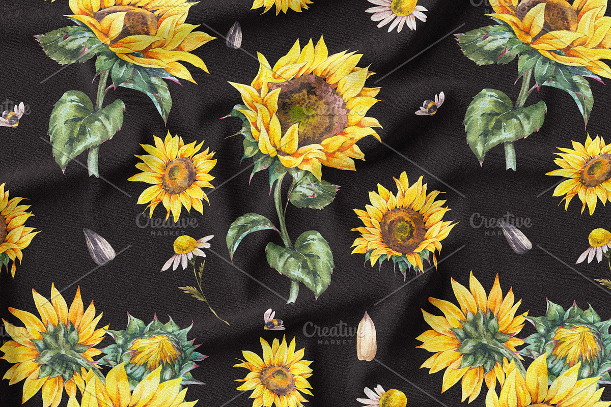Sunflower rustic watercolor flowers, an Illustration by Depiano (Photo 7 of 10)
