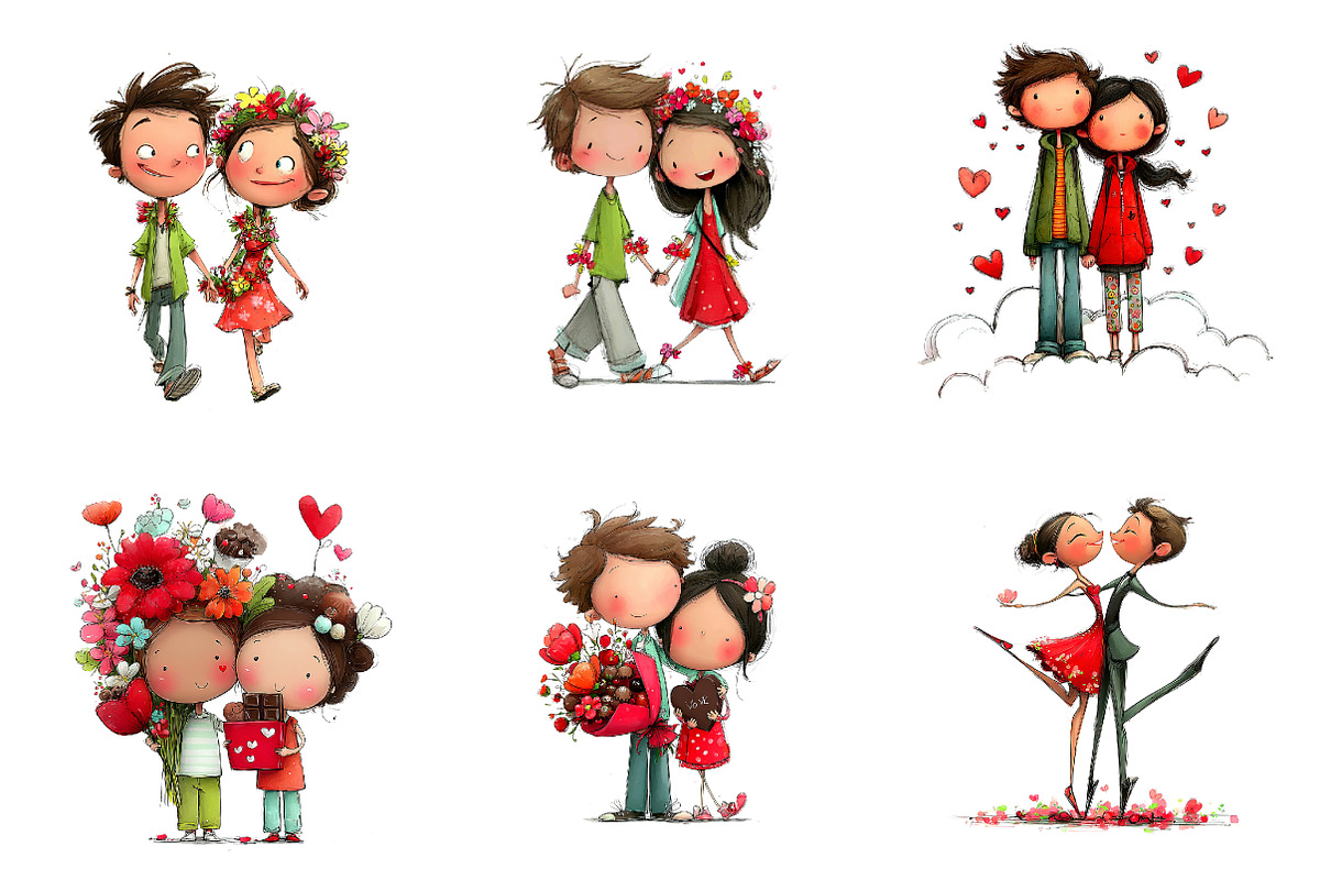 Whimsical Valentine Couple Clipart, an Illustration by CreationArt (Photo 5 of 6)