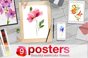 Watercolor flowers. 9 posters, an Illustration by Anna Guz's Store (Thumbnail 1 of 8)