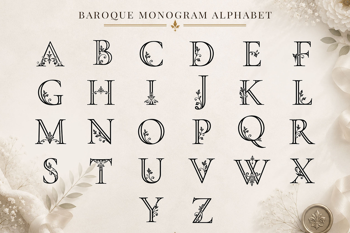 Baroque Monogram Alphabet & Floral, an Object Graphic by Papatongartist (Photo 2 of 5)