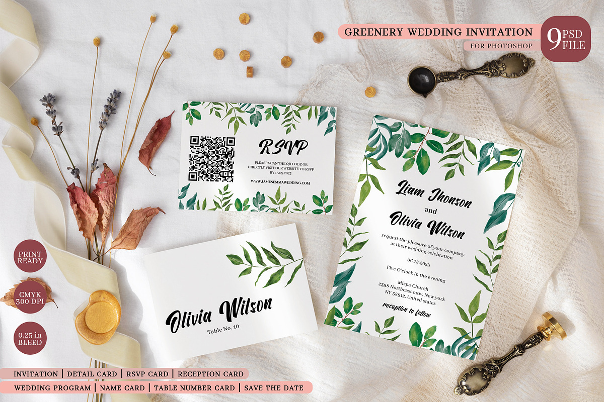 Greenery wedding Invitation Suite, an Invitation Template by Beyond Muse (Photo 1 of 10)