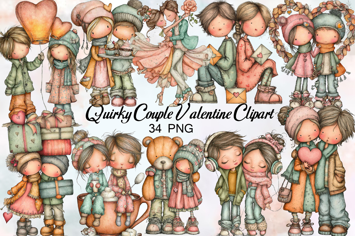 Quirky Couple Valentine Clipart Bun, an Illustration by SVGArt (Photo 1 of 8)
