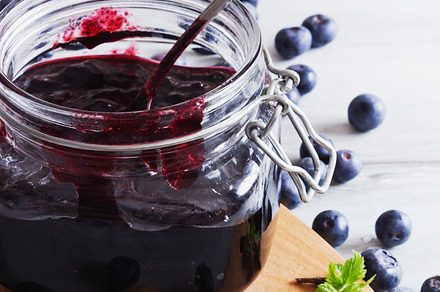 Homemade blueberry jam featuring jam, homemade, and blueberry