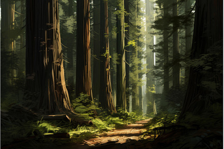 Ancient Redwood forest. Generate Ai, a Nature Photo by Ylivdesign