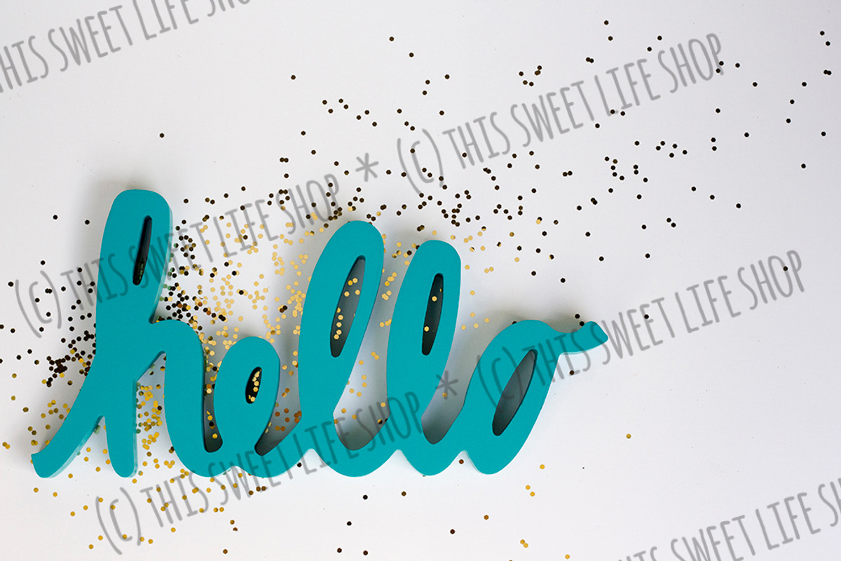 Teal Hello + Gold Sparkles Flatlay, a Business Photo by Andrea Schrag Designs (Photo 2 of 2)