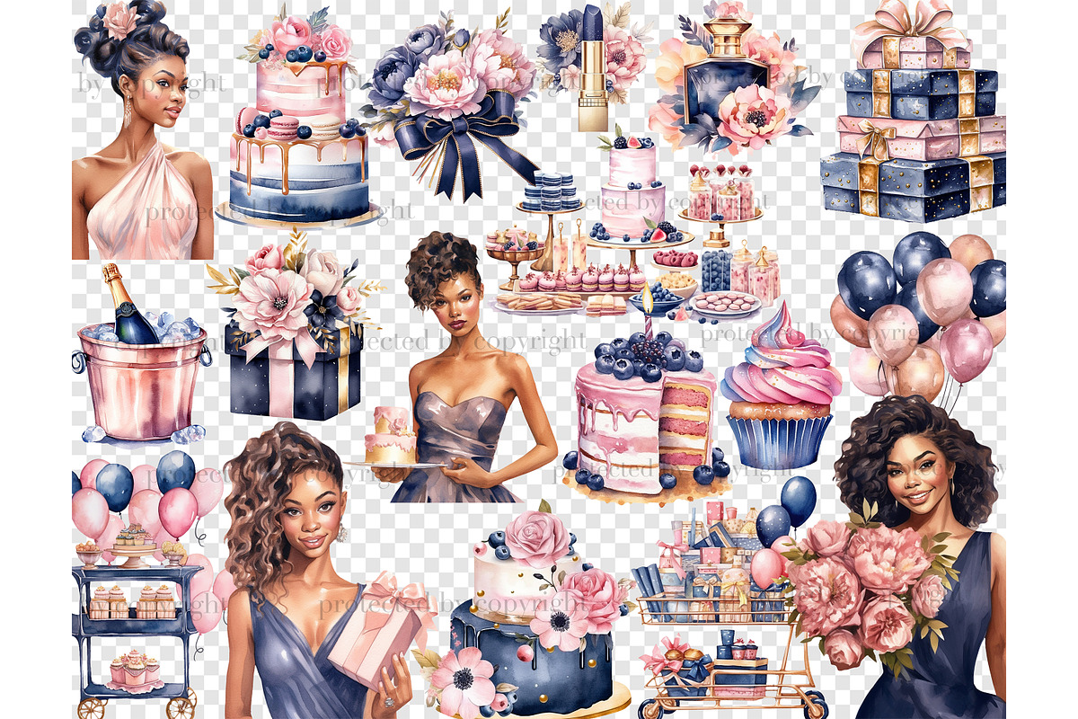 Happy Birthday Clipart Set, a Person Illustration by GlamArtZhanna (Photo 4 of 5)