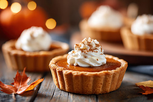 Autumn pumpkin pies with whipped cream, a Food & Drink Photo by AlyaAnd