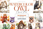 Watercolor Owl Clipart, Cute Owl PNG, an Animal Illustration by BrushstrokeArtGB (Thumbnail 1 of 9)